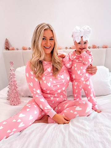 Mommy and Me Pink Heart Matching Pajamas