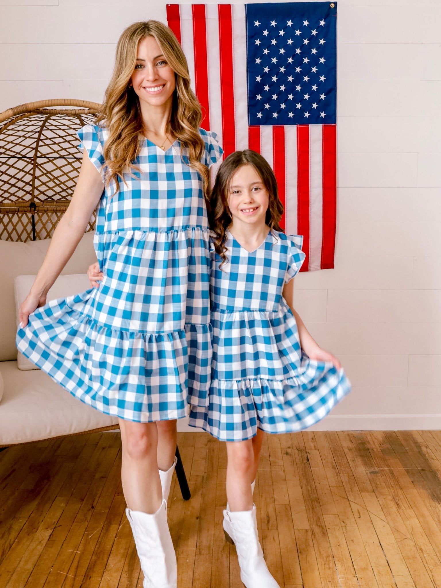 Blue Checkered Mommy and Me Dresses, 2T Blue Checkered Mommy and Me Dresses, 2T