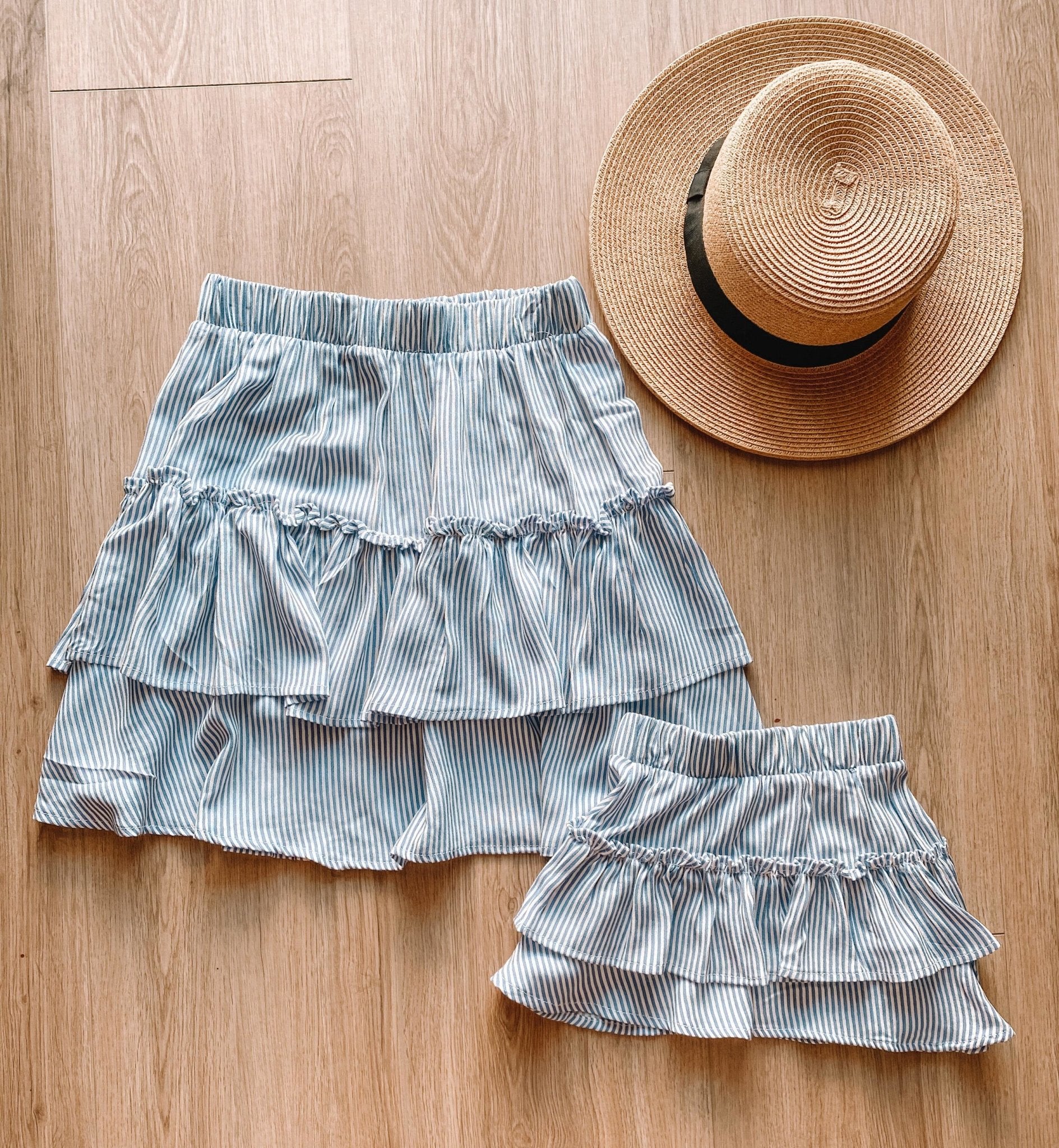 Blue Striped Matching Skirts - LITTLE MIA BELLA