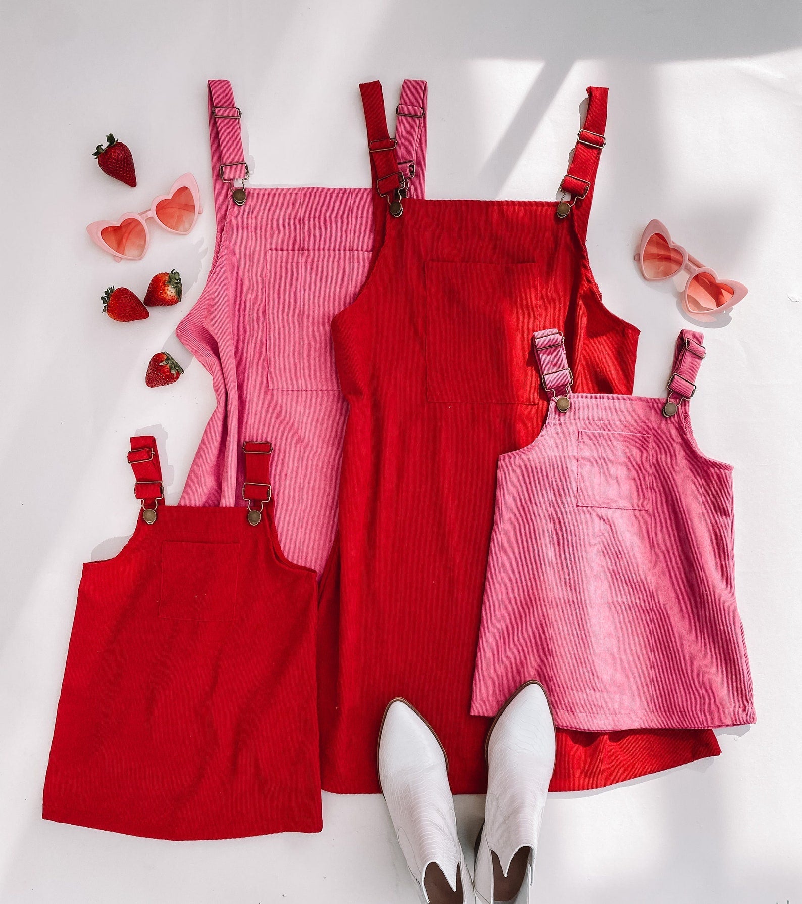 Solid Color Overall Dress for Mother and Daughter in Pink or Red, 2T / Red Solid Color Overall Dress for Mother and Daughter in Pink or Red, 2T / Red