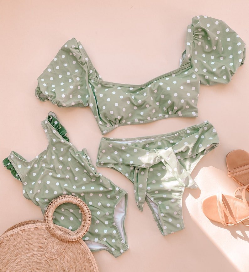 Minty Green Mommy and Me Bikini - LITTLE MIA BELLA