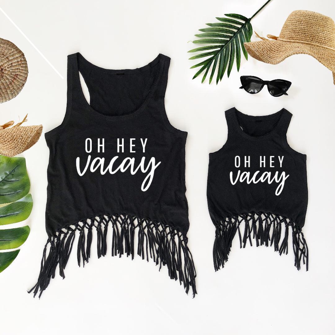 Oh Hey Vacay Matching Fringe Tanks - LITTLE MIA BELLA