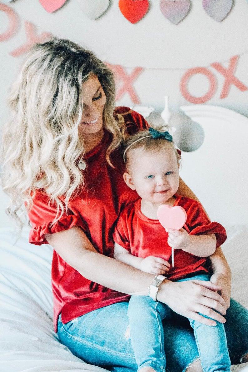 Red Velvet Matching Shirts - LITTLE MIA BELLA