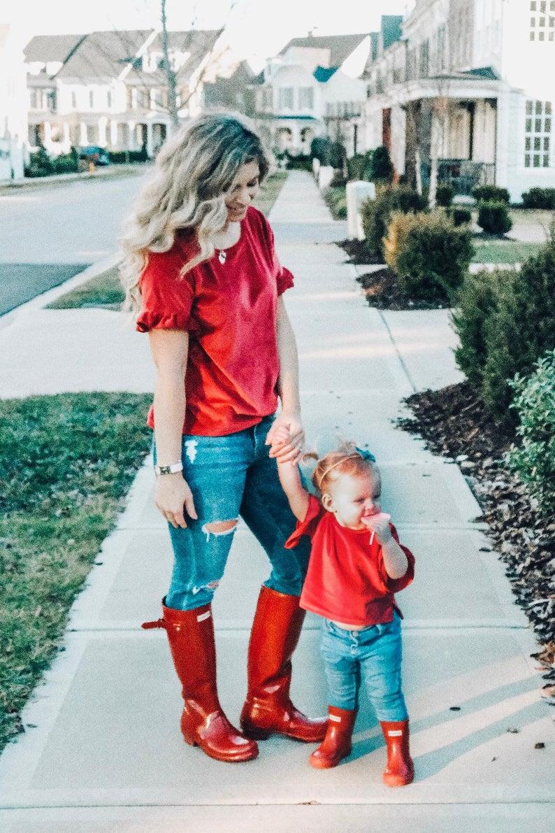 Red Velvet Matching Shirts - LITTLE MIA BELLA