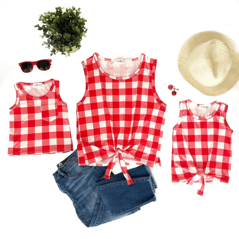 Red White Checkered Matching Shirt - LITTLE MIA BELLA