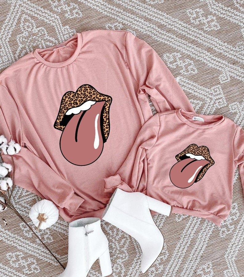 Rose Leopard Tongue Mommy and Me Crewnecks - LITTLE MIA BELLA