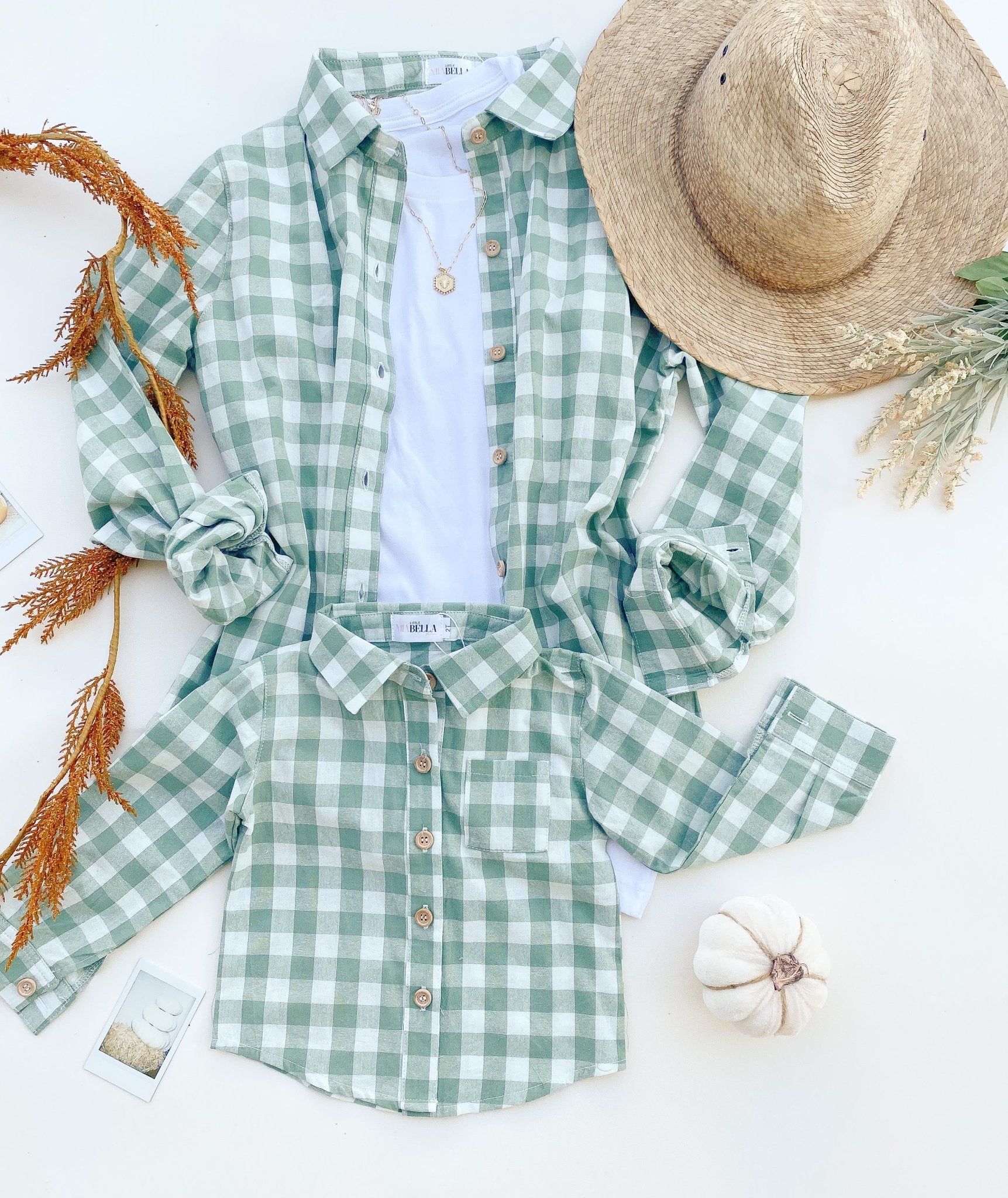 Sage Green Long Sleeve Mommy and Me Flannel - LITTLE MIA BELLA