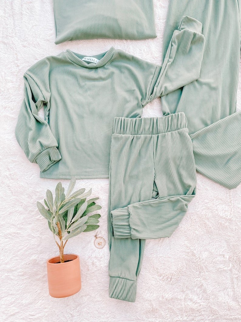 Sage Green Mommy and Me Loungewear - LITTLE MIA BELLA