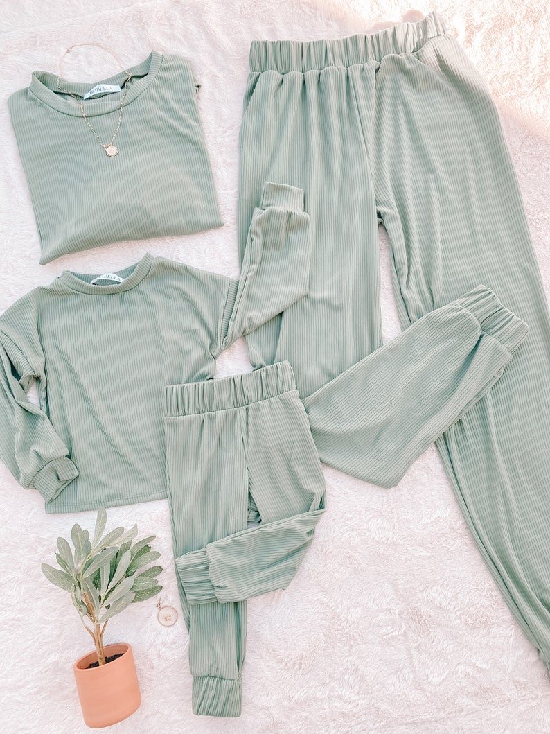 Sage Green Mommy and Me Loungewear - LITTLE MIA BELLA