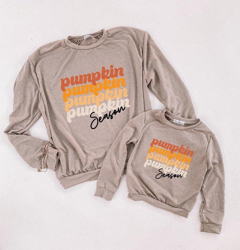 Taupe Pumpkin Mommy and Me Crewnecks - LITTLE MIA BELLA