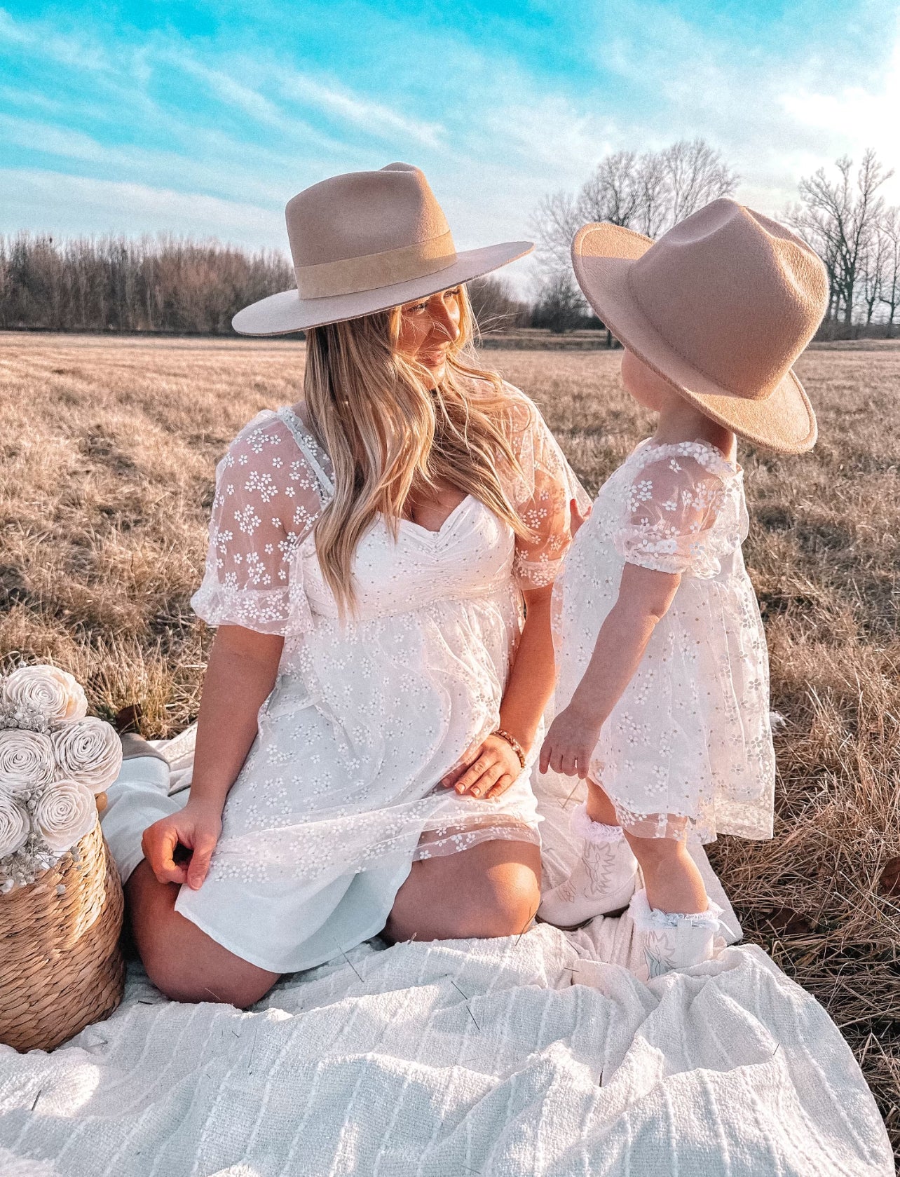 Sweet White Flower Mommy & Me Matching Dresses