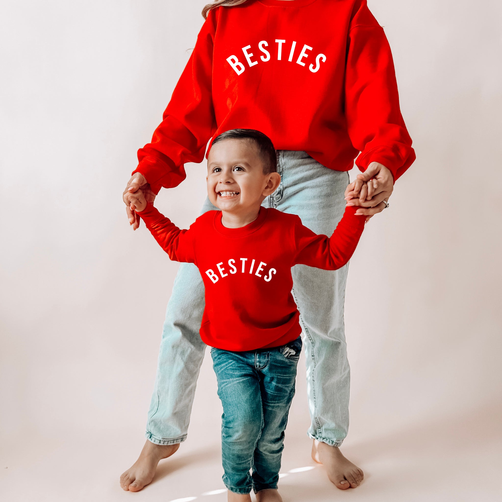 Red Besties Mama and Mini Mommy and Son Valentines Sweatshirts