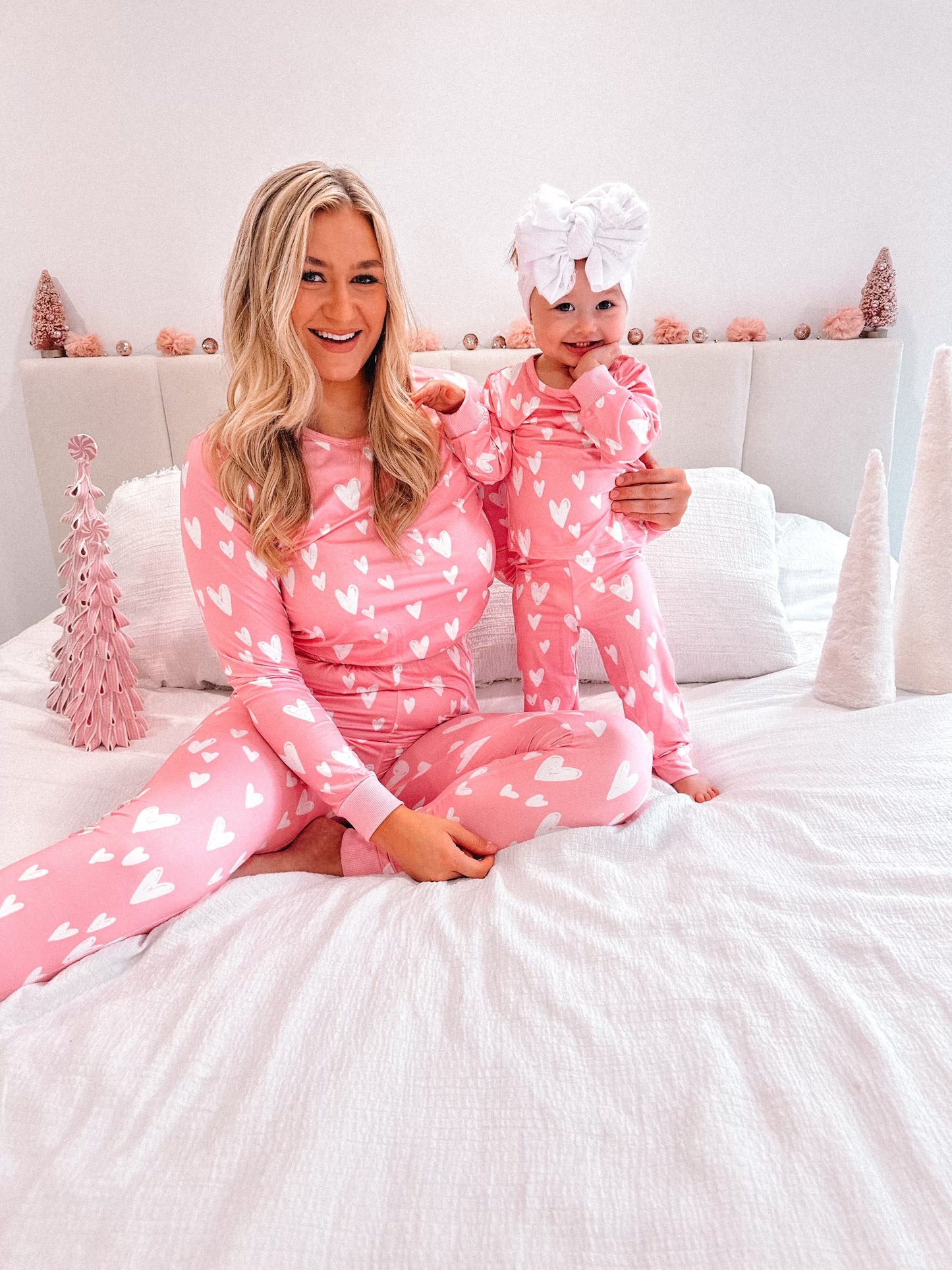 Pink Heart Christmas Mommy and Me Pajamas