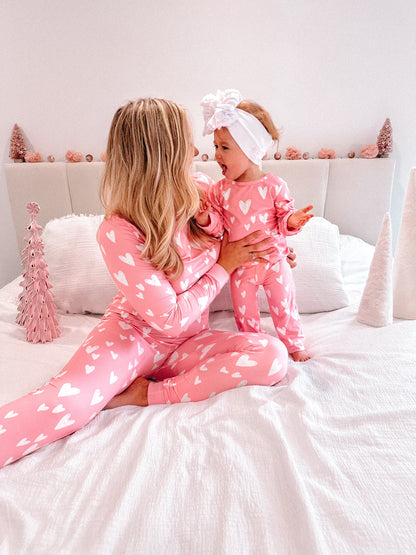 Pink Heart Christmas Mommy and Me Pajamas