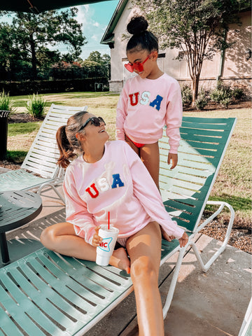 USA Pink Mommy and Me Matching Sweatshirts