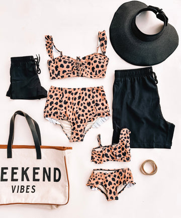 Black and leopard print family matching swimwear