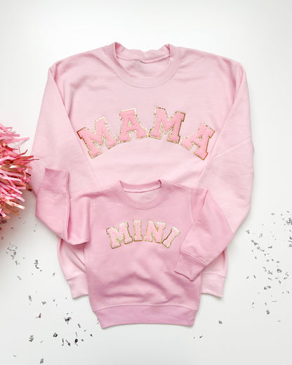 Chenille Mommy and Me Matching Valentine's Sweatshirts in Pink