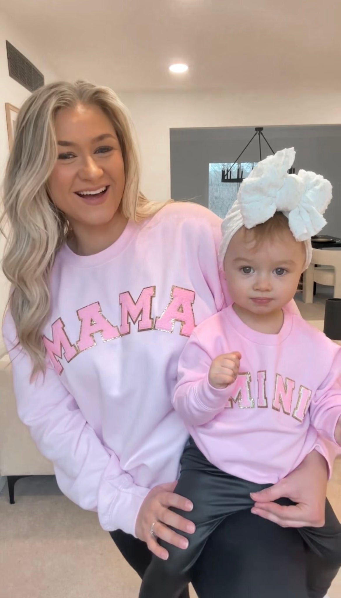 Chenille Matching Mama and Mini Oversized Sweatshirts in Pink