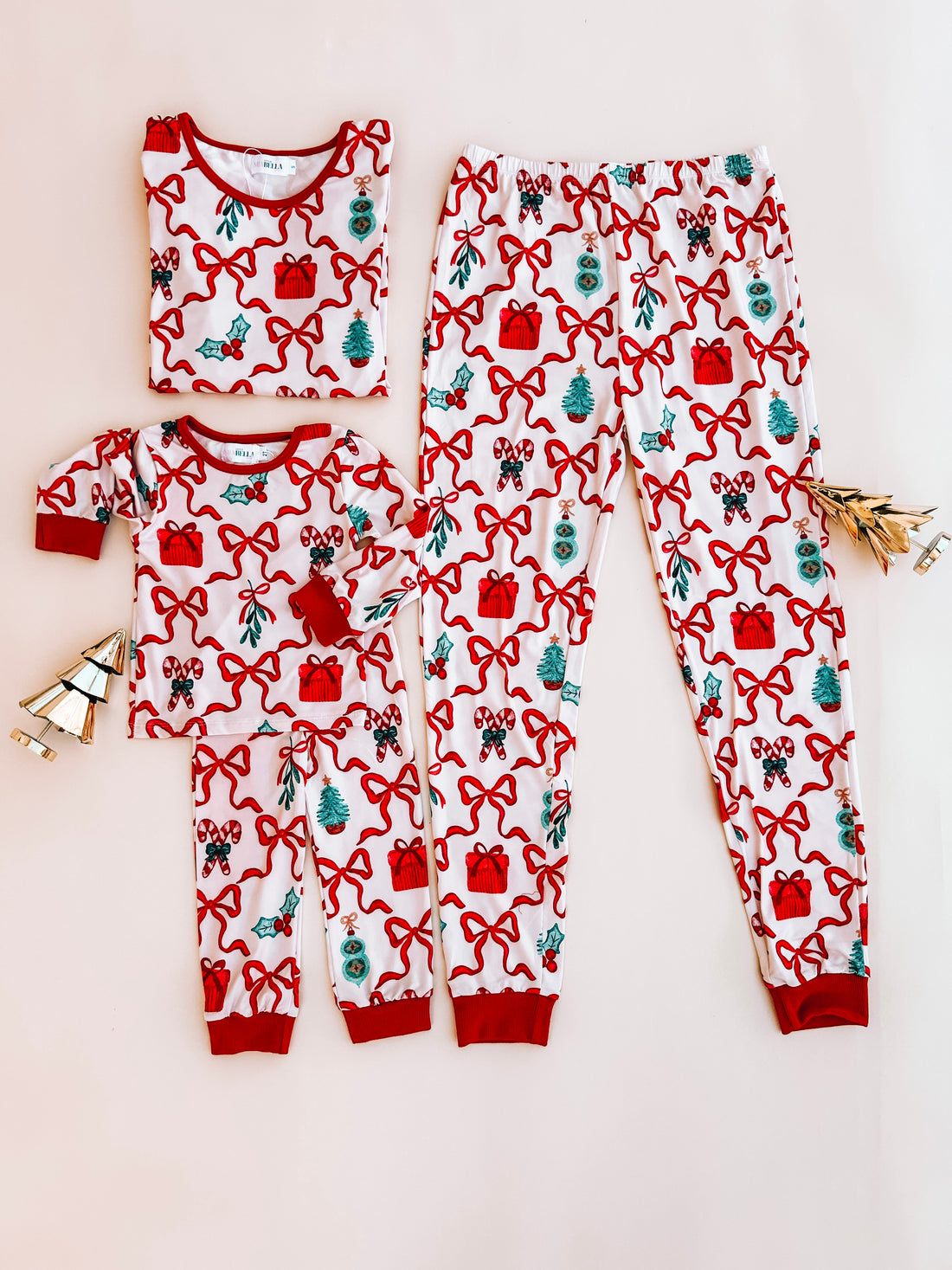 Red Coquette Bow Mommy and Me Christmas Pajamas