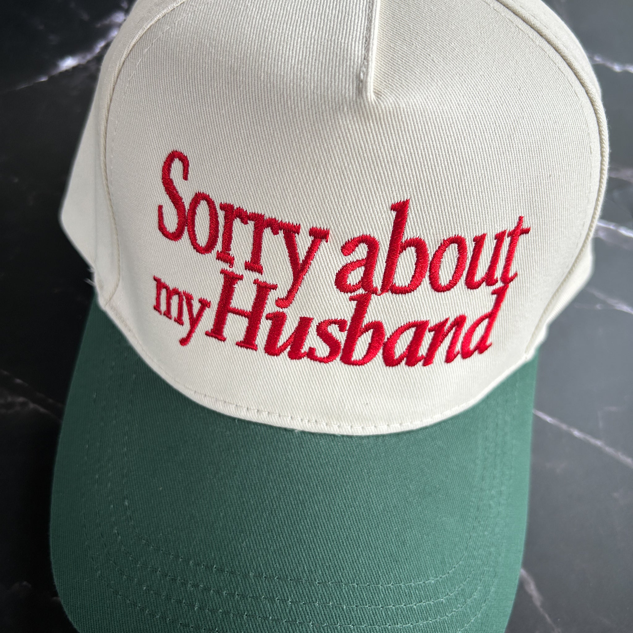 Sorry about my husband Hat - Ivory/ Hunter Green