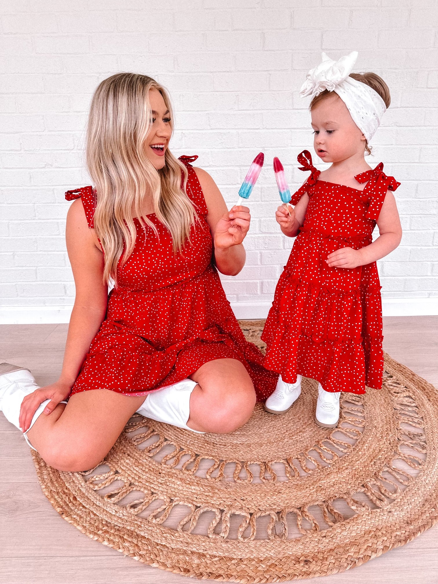 Red White and Cute Tiered Mommy and Me Dresses