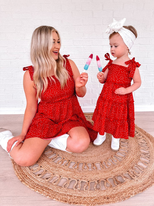 Red White and Cute Tiered Mommy and Me Dresses