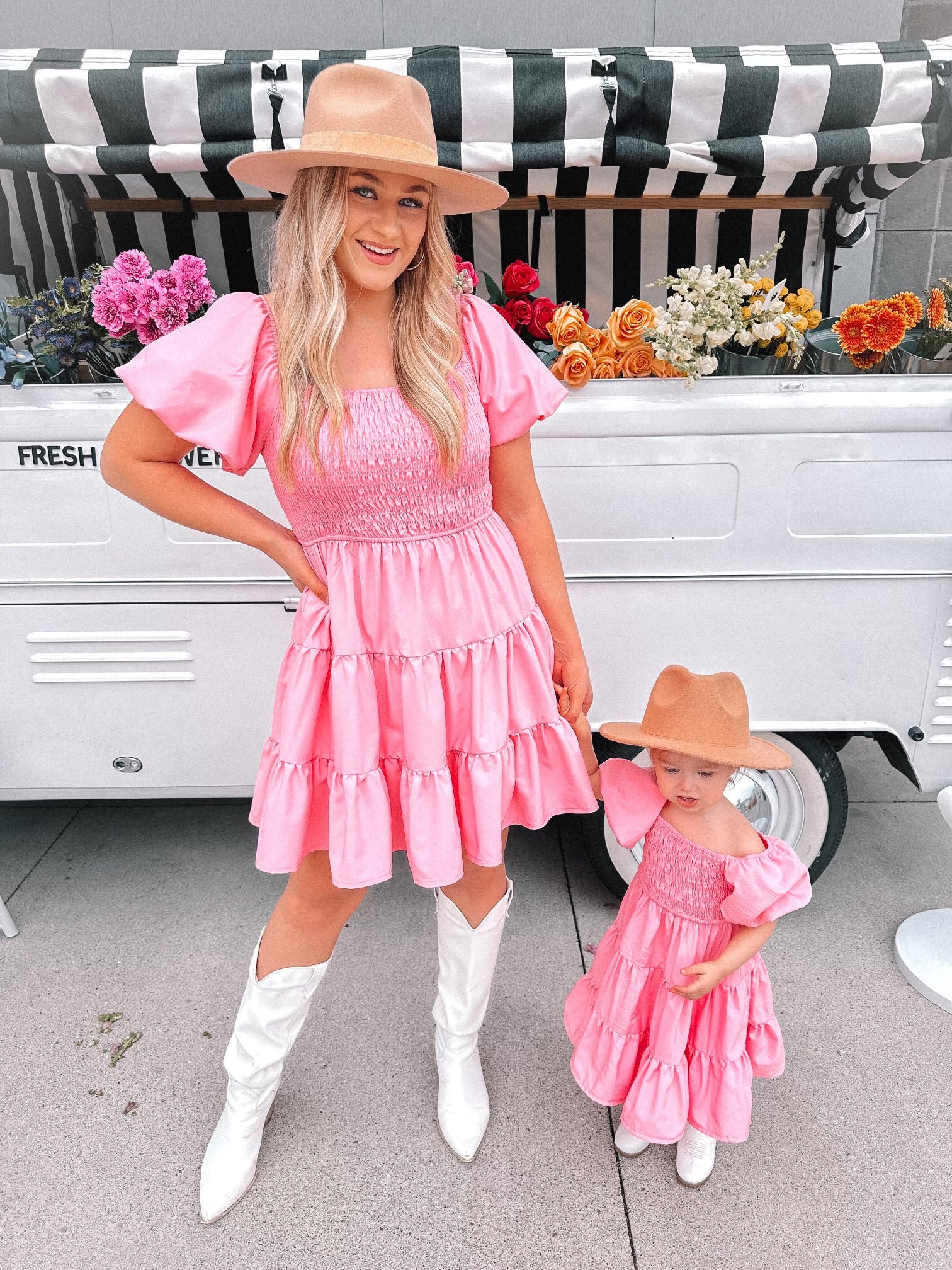Pink Puff Sleeve Mini Tiered Dress -Mommy and Me, 3T