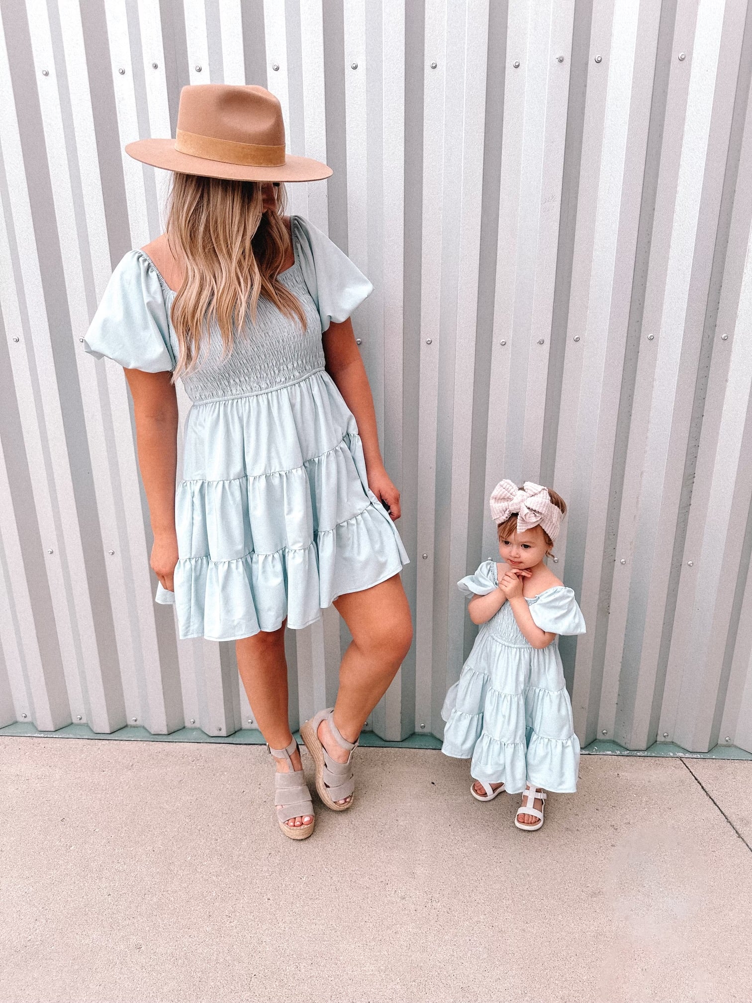 Light Blue Puff Sleeve Mommy and Me Mini Dresses Light Blue Puff Sleeve Mommy and Me Mini Dresses