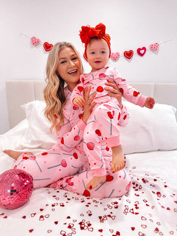 Valentine's Heart Lollipop Mommy and Me Pajamas