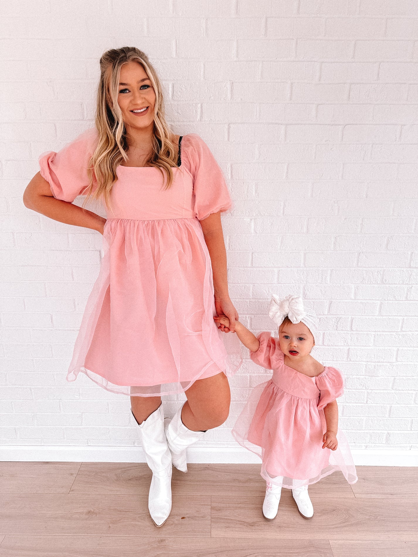 Pastel Pink Mommy and Me Matching Dresses image.