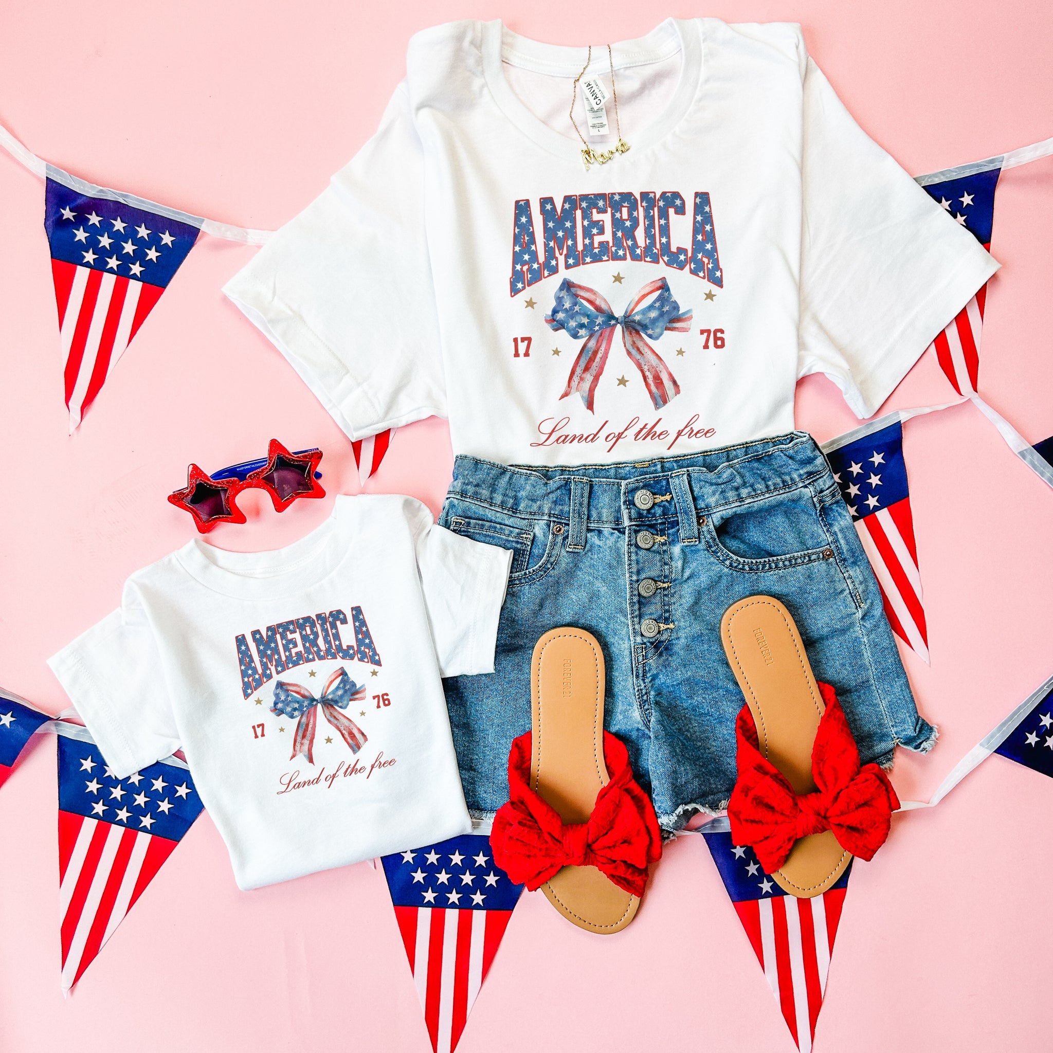 4th Of July Pink or White America Shirts for Mommy & Me