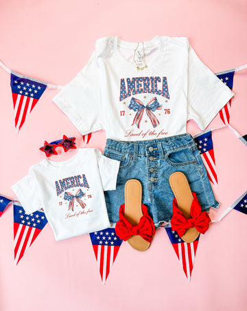 4th Of July Pink or White America Shirts for Mommy & Me