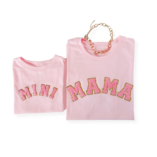 Mama and mini Valentine's day Shirts with chenille letters