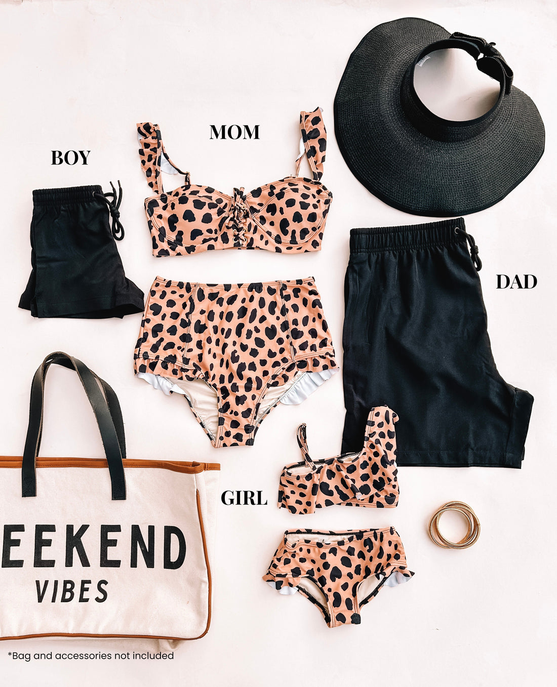 Black and leopard print family matching swimwear