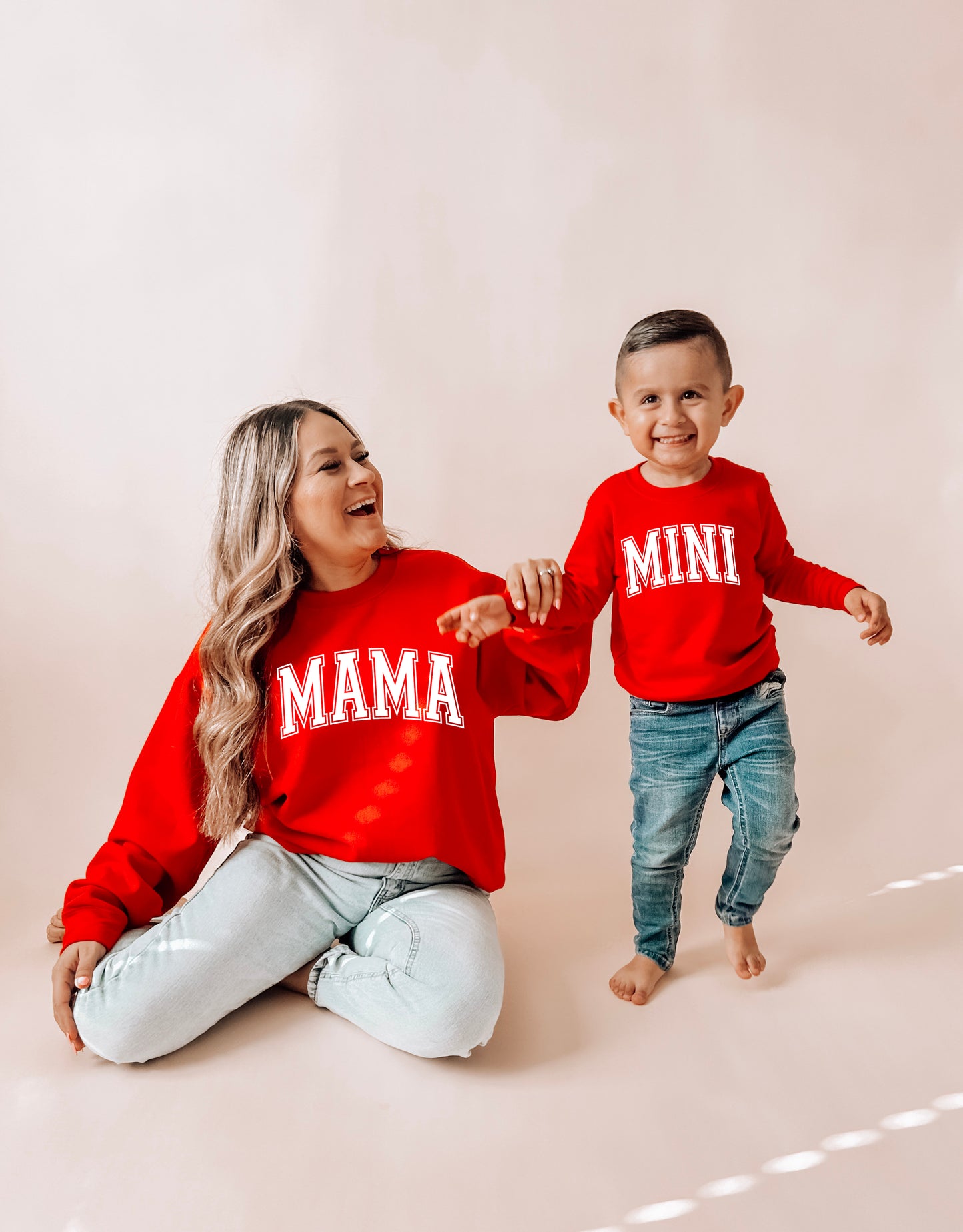 Red Mama and Mini Mommy and Son Valentines Sweatshirts