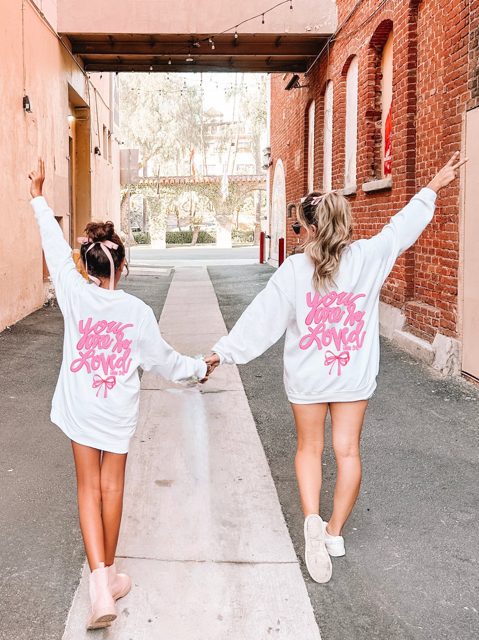 You're so loved! Mommy & Me Sweatshirts -White Crewneck Letter Graphic, Oversized