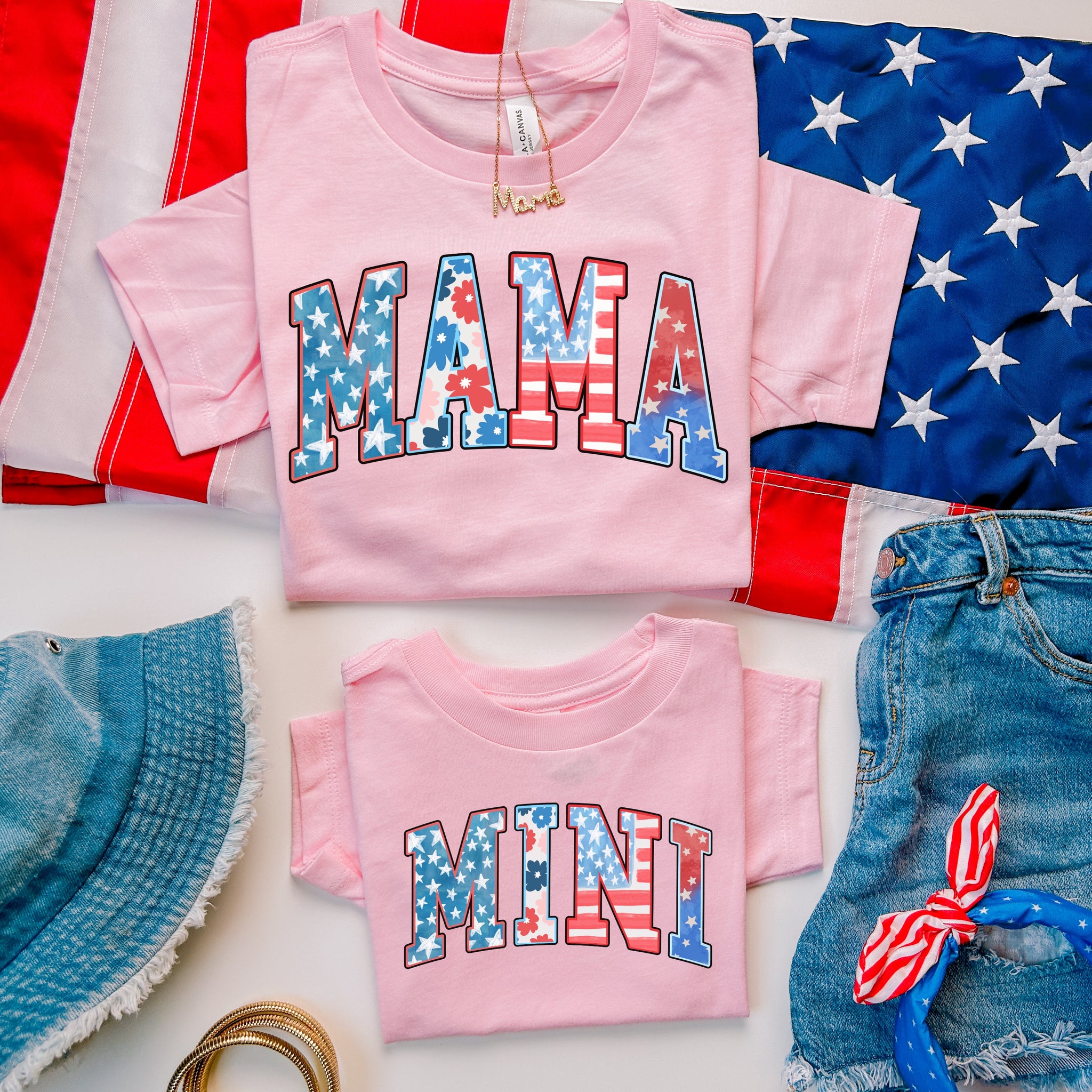 4th Of July Pink Matching American flag