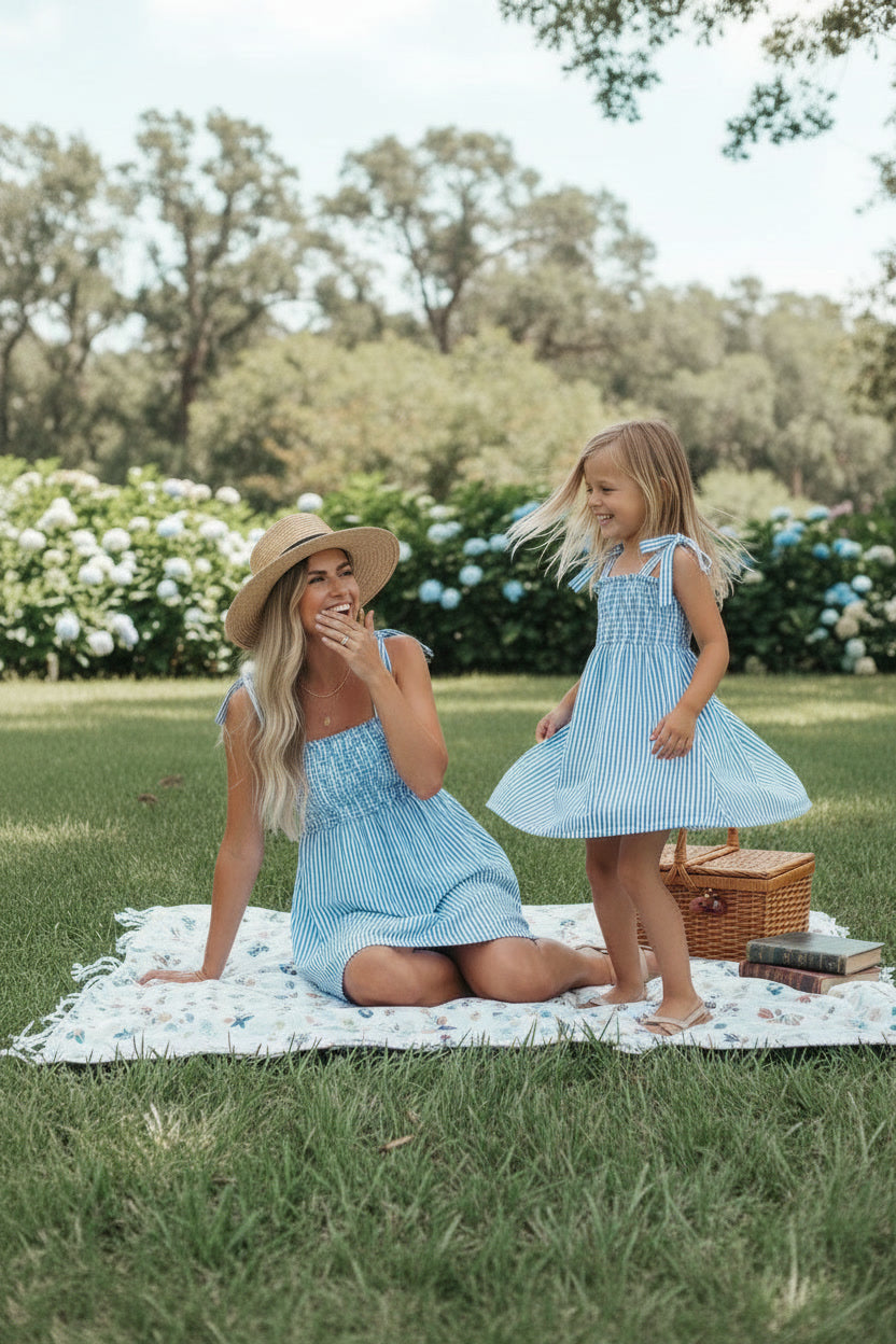 Striped Blue Dress, Mommy and Me Dreses
