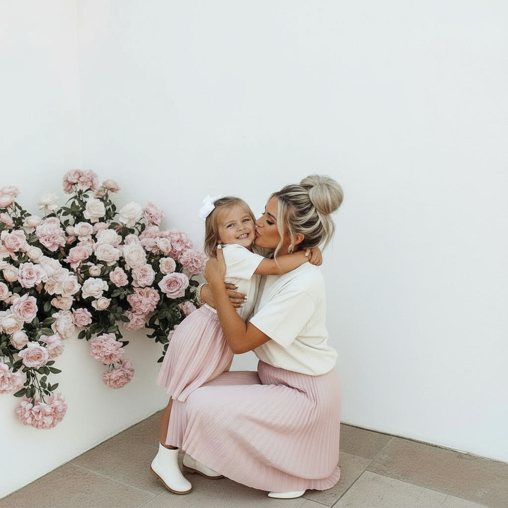 Light Pink Pleated Midi Mommy and Me Skirts