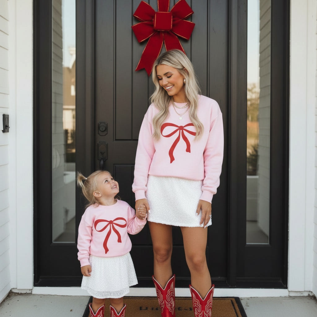 Pink or Red Bow Mommy & Me Sweatshirts