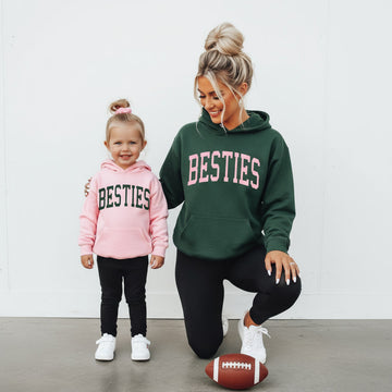 Besties Forest Green and Pink Mommy & Me Hoodies