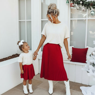 Mother and Daughter Red Pleated Skirt | Mommy & Me Christmas Outfit