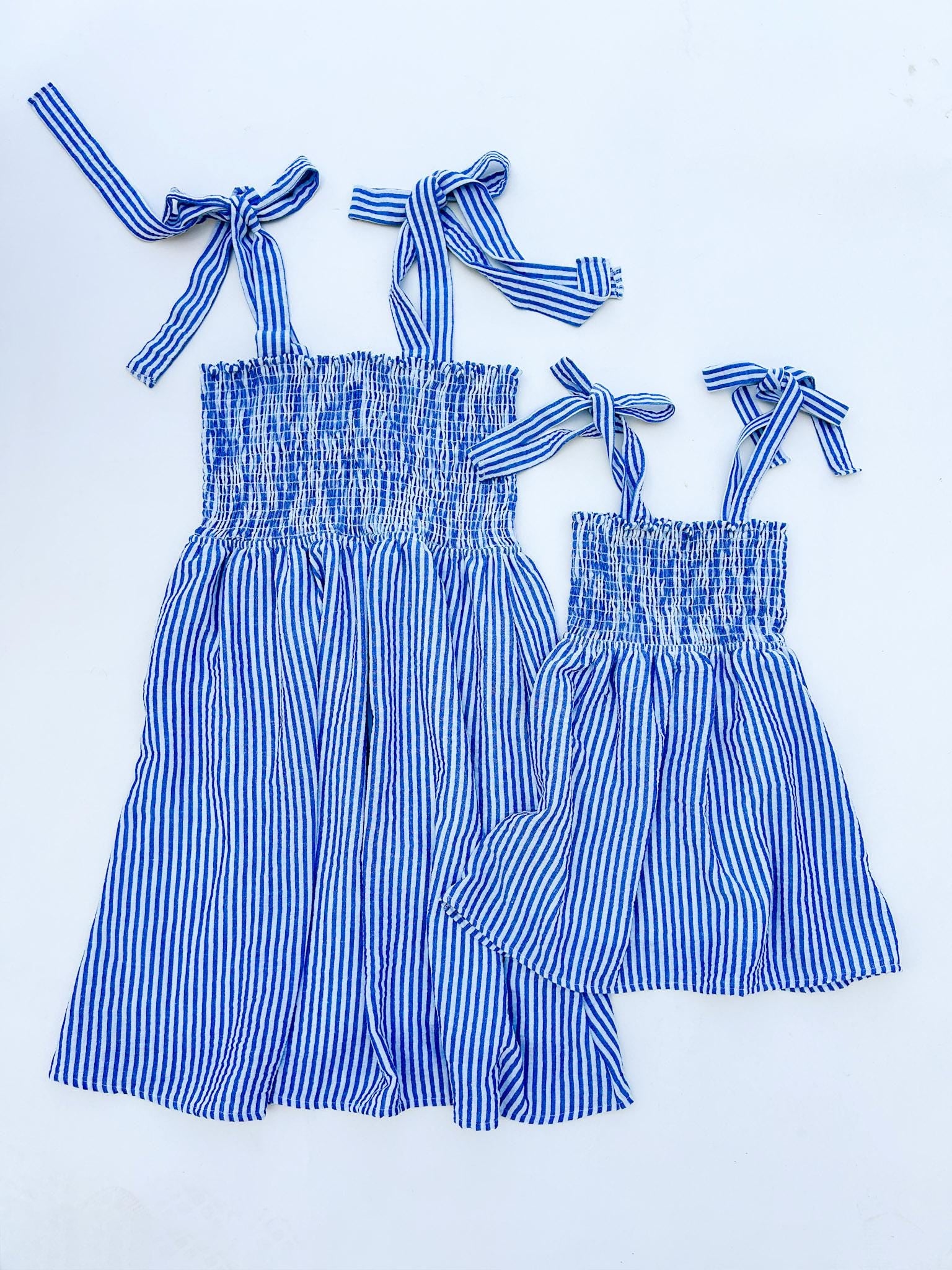 Striped Blue Dress, Mommy and Me Dreses Striped Blue Dress, Mommy and Me Dreses