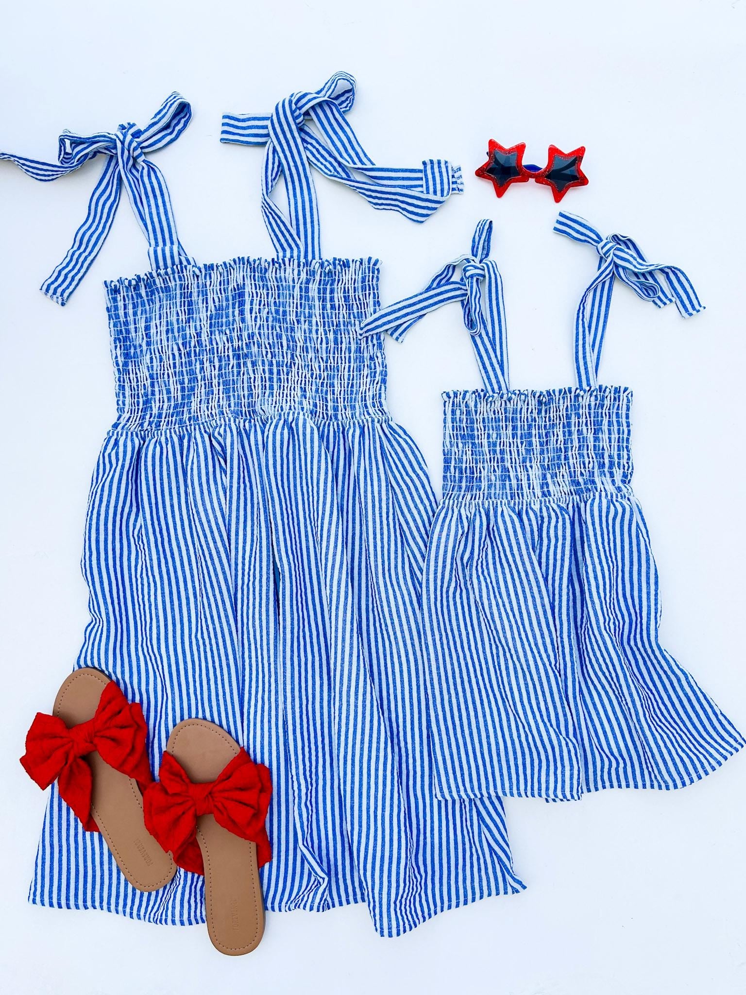 navy blue mommy and me dresses Striped Blue Dress, Mommy and Me Dreses