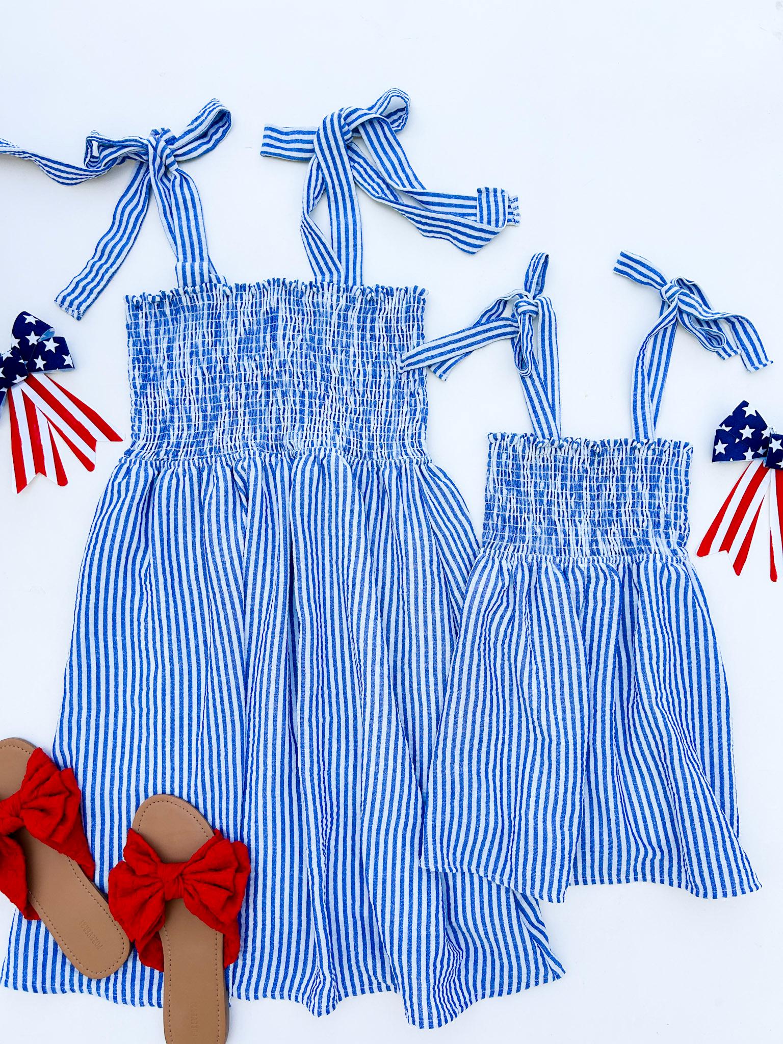 Striped Blue Dress, Mommy and Me Dreses Striped Blue Dress, Mommy and Me Dreses