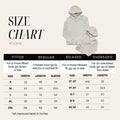 Size chart for Hoodies, adult and kids sizes