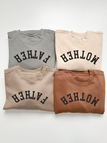 Upside Down Mother Father Sweatshirts | Funny Parent Matching Set | Neutral Mom Dad Crewnecks | Cozy Minimalist Family Sweaters |Parent Gift