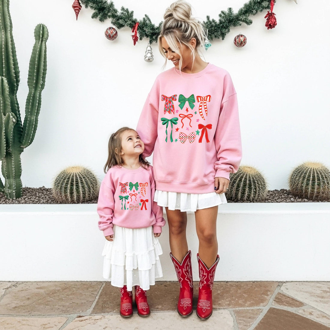 Mommy and Me Pink Christmas Crewnecks | Matching Holiday Bow Sweatshirts | Festive Mom & Mini Outfits
