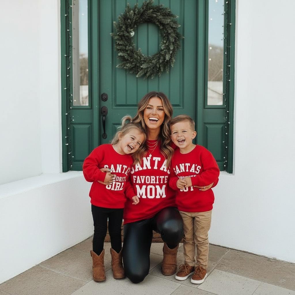 Santa's Favorite Sweatshirts, Mommy and Me Red Christmas Crewnecks, Matching Holiday Sweatshirts, Festive Mom & Mini Outfits