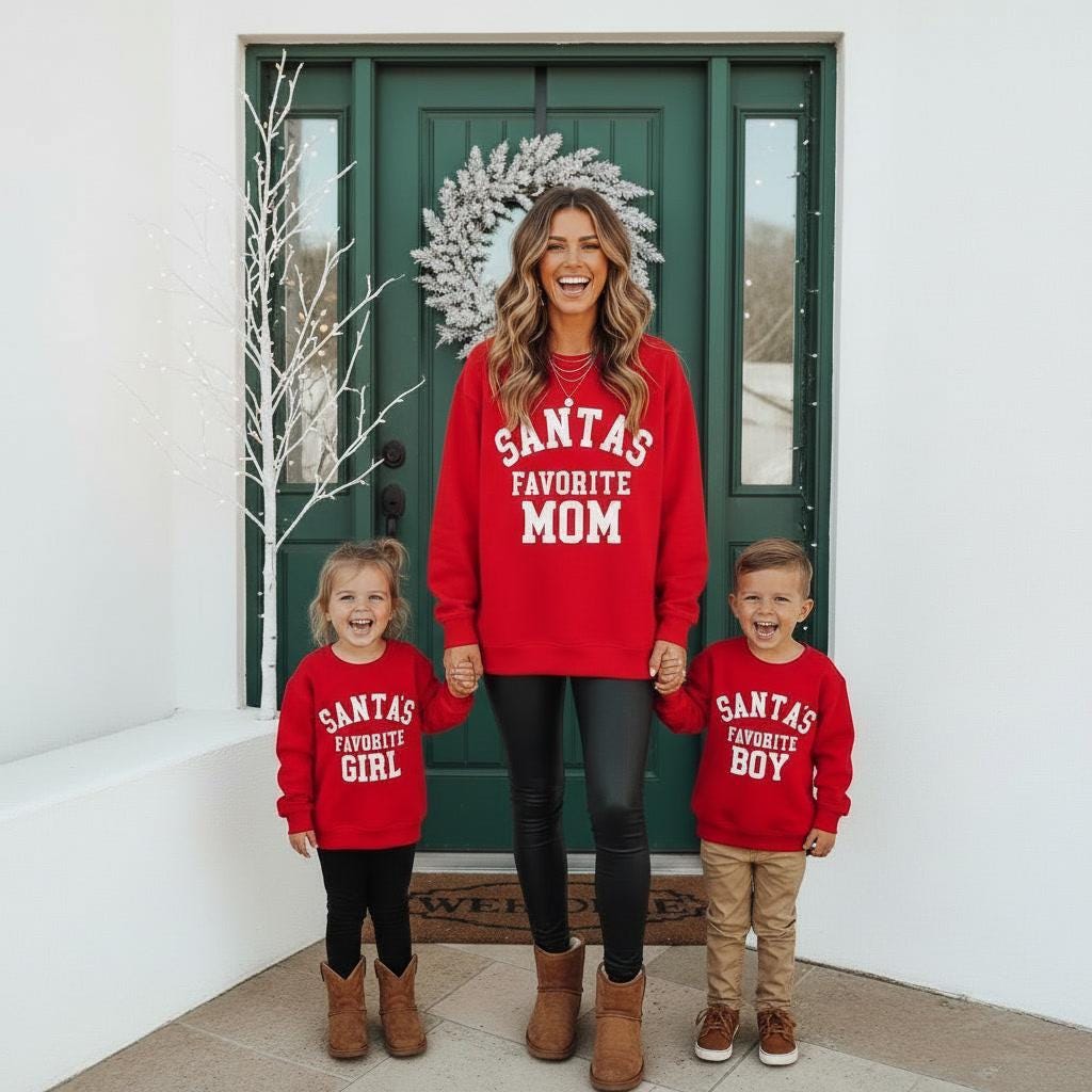 Santa's Favorite Sweatshirts, Mommy and Me Red Christmas Crewnecks, Matching Holiday Sweatshirts, Festive Mom & Mini Outfits